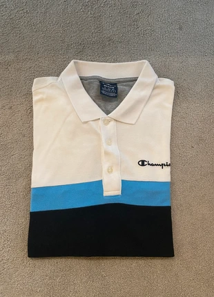Polo Champion uomo bianca con righe blu e gialle – logo ricamato, marke: Champion, zustand: Sehr gut, größe: M, 20,00 €, 21,70 € inklusive Vinted-Käuferschutz