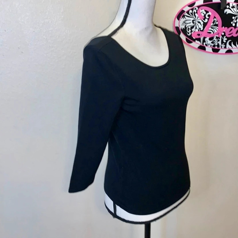 Ann Taylor black silk nylon scoop back dress shirt 2