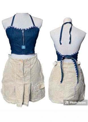 Top en jean crop et minijupe velours beige cargo vintage, marque: jsshop, état: Très bon état, taille: S / 36 / 8, 15,00 €, 16,45 € Protection acheteurs incluse