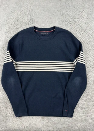 Pull col rond à rayures Tommy Hilfiger | Taille M | Bleu marine Logo Brodé, marca: Tommy Hilfiger, estado: Bueno, tamaño: M, 9,90 €, 11,10 € Protección al comprador Pro incluida