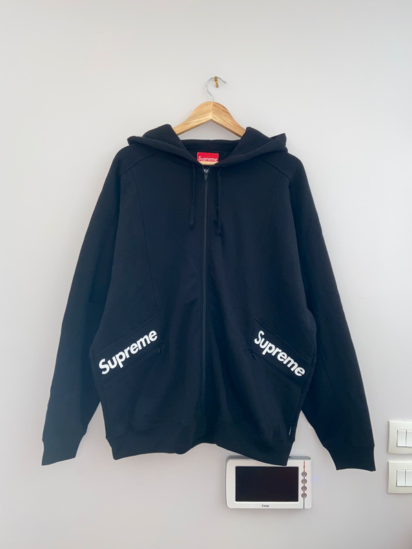 Supreme Color Blocked Zip Up Hooded Sweatshirt Black/Noir Large