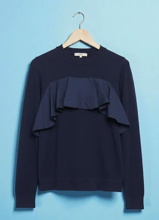 COS – Elegant Blue 100% Wool with Front Ruffled Sweater – S 🌟🌷, marque: COS, état: Très bon état, taille: S / 36 / 8, 59,90 €, 63,60 € Protection acheteurs incluse