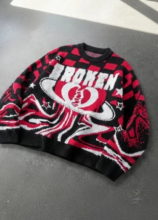 Pull BROKEN rouge & noir – style grunge Y2K rebelle, état: Très bon état, taille: M, 39,90 €, 42,60 € Protection acheteurs incluse