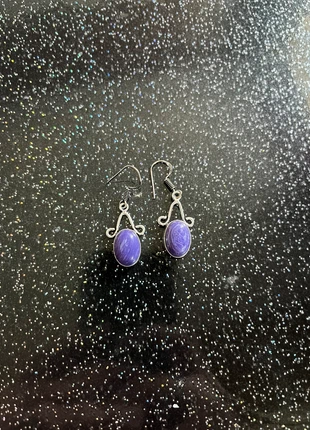 Boucles d’oreilles argent et charoïte, marque: Boheme, état: Neuf avec étiquette, 9,00 €, 10,15 € Protection acheteurs incluse