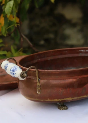 Jardinière en cuivre vintage + plateau, marque: sansnom., état: Bon état, 29,00 €, 31,15 € Protection acheteurs incluse