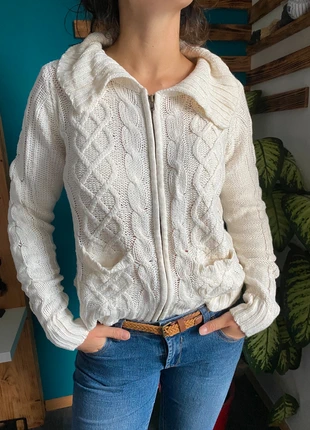 pull full zip vintage hiver oversize blanc-cardigan gilet vintage torsadé maille épais - taille M, marke: Vintage Dressing, zustand: Sehr gut, größe: M / 38 / 10, 23,00 €, 24,85 € inklusive Vinted-Käuferschutz