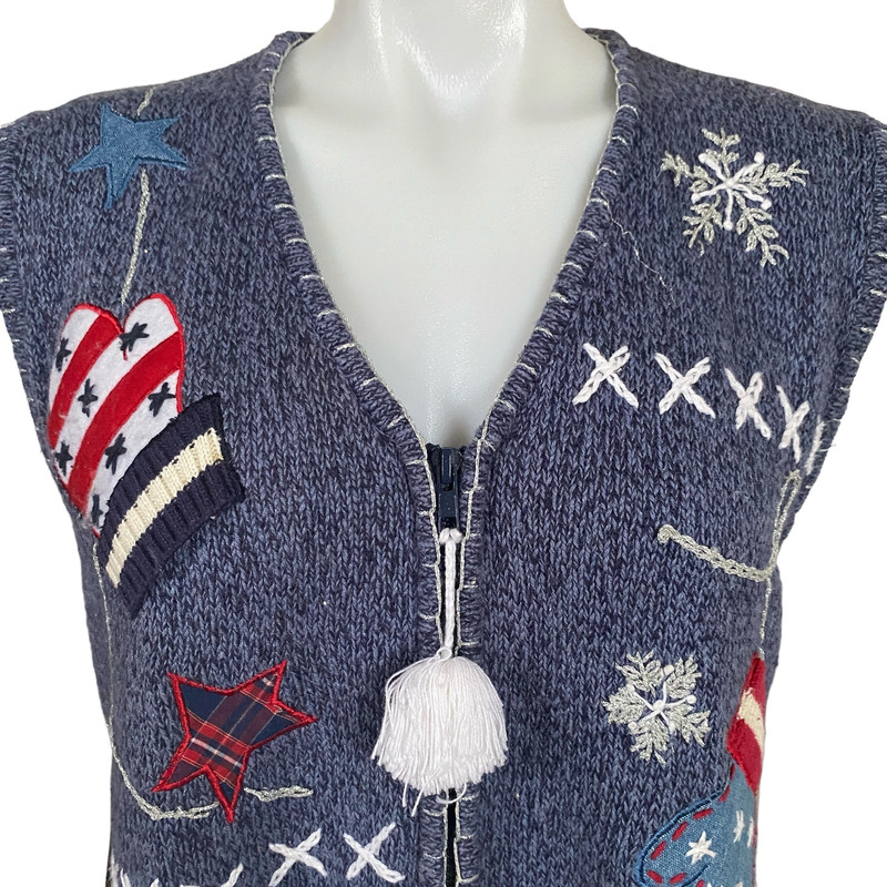 Bobbie Brooks ladies large winter embroidered zip up stretchy sweater vest 5