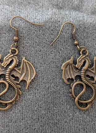Bronze dragon dangle drop metal earrings New, condition: New without tags, £5.00, £5.95 includes Buyer Protection