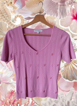 Y2k vintage pink ribbed short sleeve top, marque: Vintage Dressing, état: Très bon état, taille: S / 36 / 8, 15,00 €, 16,45 € Protection acheteurs incluse