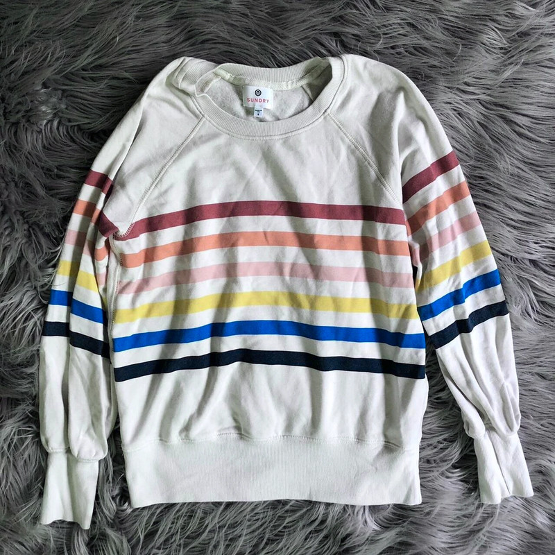 Sundry Retro Rainbow Stripe Sweatshirt, Size Medium 4