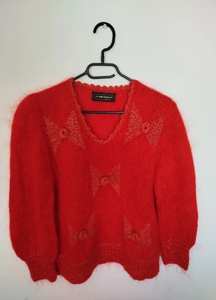 Pull rétro rouge col en v mohair , tout doux, nœud papillon, brand: Vintage Dressing, condition: Very good, size: XL / 42 / 14, €30.00, €32.20 includes Buyer Protection Pro