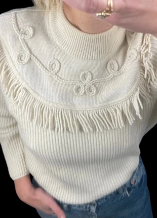 Pull vintage doux Fabrice Karel plastron à franges, brand: Fabrice Karel, condition: Very good, size: L / 40 / 12, €20.00, €21.70 includes Buyer Protection