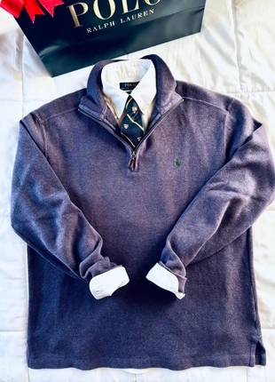 Pull sweater Ralph Lauren 1/4 3/4 half demi quarter zip col camionneur RL violet coton taille M, brand: Ralph Lauren, condition: Good, size: M, €25.00, €26.95 includes Buyer Protection Pro