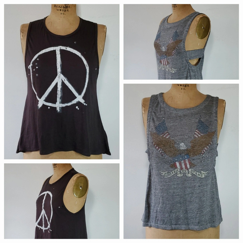 2 Chaser Tops Size S/M Grey Black USA Peace Eagle Patriot Cotton Bloomingdale's 1