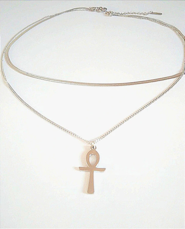 Croix de ankh avec collier double rang maille serpent en acier inoxydable 2