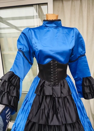 Vestido azul negro largo talla S Victoriano Victorian Medieval Gothic Streampunk, marca: gothic, estado: Nuevo sin etiquetas, tamaño: S / 36 / 8, 59,00 €, 62,65 € Protección al comprador incluida