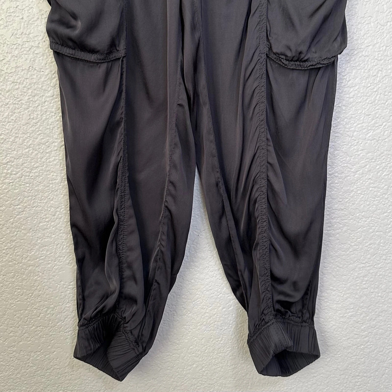 Aerie Charcoal Gray Drawstring Waist Satin Cargo Jogger Pants 4