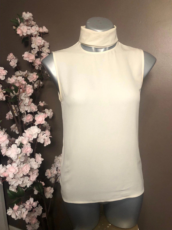 Silk Top Blouse Shirt Hi Turtleneck Slit Sleeveless 3