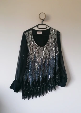 Blouse à sequins, manches transparentes, état: Très bon état, taille: M / 38 / 10, 13,00 €, 14,35 € Protection acheteurs (Pro) incluse