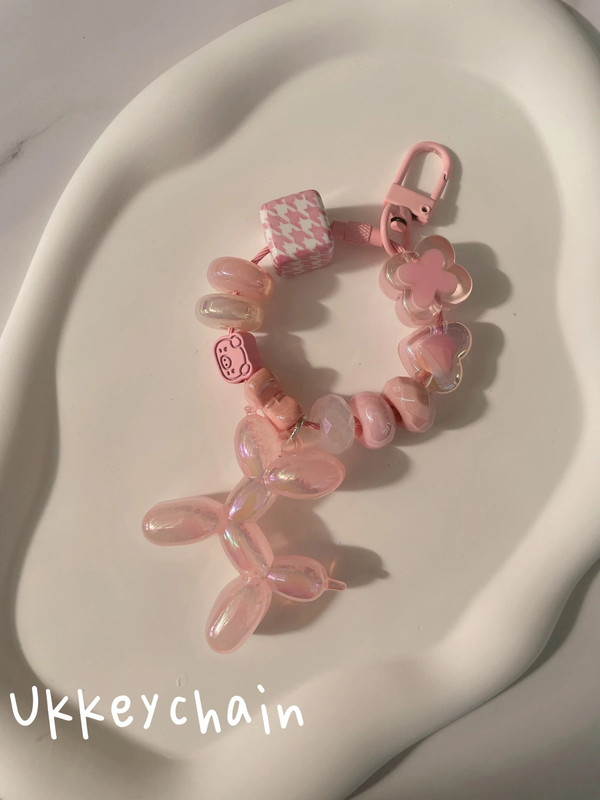 Cartoon Balloon Dog Pendant Pearl Pink Clay Beaded Bracelet For