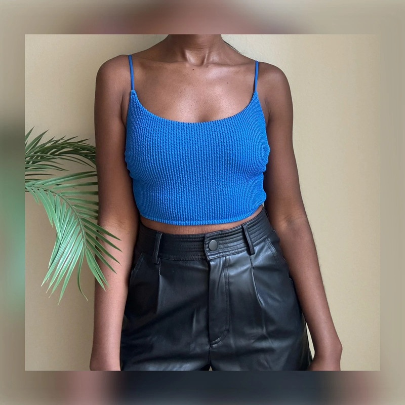 Blue H&M Ribbed Swim Crop Top 1