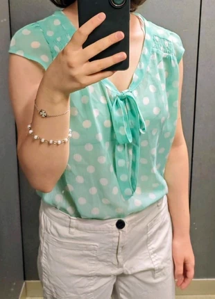 👚 Tee-shirt turquoise transparent à pois blanc Atmosphere (M/38), brand: Atmosphere, condition: Very good, size: M / 38 / 10, €3.00, €3.85 includes Buyer Protection