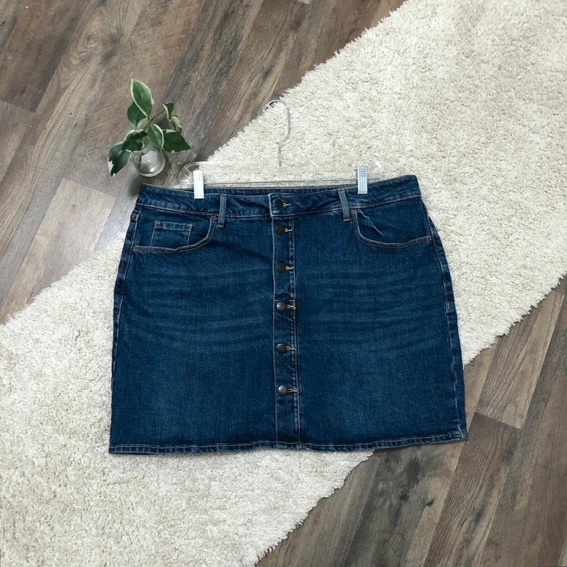 Old Navy Size 16 Button Front High Rise Secret Slim Pockets Denim Skirt 1