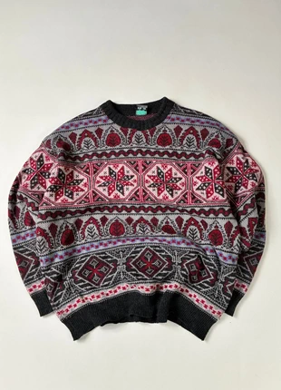 Pull vintage à motif jacquard made in France / vintage knit sweater, merk: Vintage Dressing, staat: Heel goed, maat: M, € 21,00, € 22,75 inclusief Kopersbescherming Pro