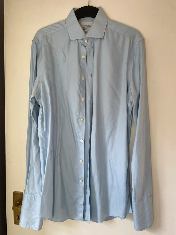 Baby blue shirt, worn with some marks on inside of cuffs. 38inch. - Vinted