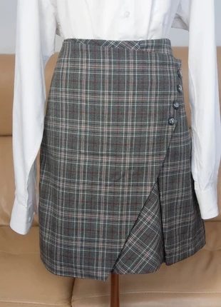 falda cuadros grises cruzada con botones talla 46 mujer curvy vintage elegante, marque: Festa, état: Très bon état, taille: XXXL / 46 / 18, 14,00 €, 15,40 € Protection acheteurs incluse