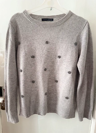Pull gris Primark avec des fleurs en perles - taille 38, brand: Primark, condition: Good, size: M / 38 / 10, €5.00, €5.95 includes Buyer Protection