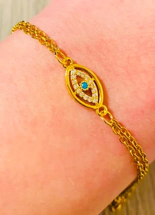 Bracelet fin ajustable doré double rangs oeil zircon acier inoxydable, brand: Tendance, condizioni: Ottime, €9.00, €10.15 include la Protezione acquisti Pro