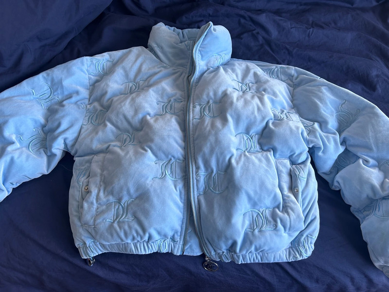 Light blue Juicy Couture monogram quilted velour puffer jacket 1