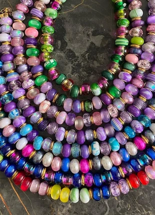 Collier ras de cou beach bijoux grosses perles en verre multicolores violet doré rose turquoise, brand: Les perles de Stella, condition: New without tags, €42.00, €44.80 includes Buyer Protection