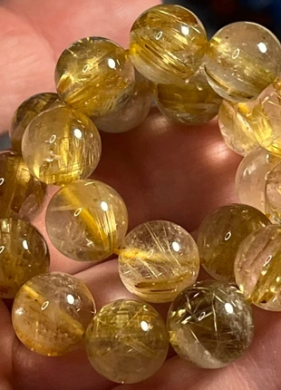 Bracelet en quartz rutile doré – 10 mm – poignet 18,5 cm, staat: Heel goed, € 58,00, € 61,60 inclusief Kopersbescherming Pro