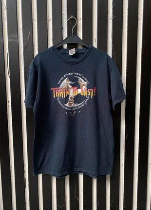 Tee-shirt double stitch Fruit of the Loom Heavy "Train to Last!" marine multicouleur 100% L, brand: Fruit of the Loom, condition: Very good, size: L, €8.00, €9.10 includes Buyer Protection Pro