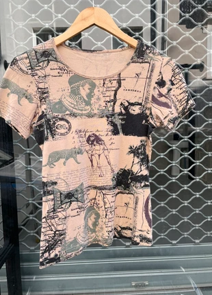 T-shirt manches courtes vintage 90s boho earthy ethnic beige motifs africains, marque: Vintage Dressing, état: Très bon état, taille: M / 38 / 10, 15,00 €, 16,45 € Protection acheteurs (Pro) incluse
