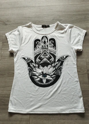 T shirt blanc et motif noir M, marca: CDJLFH, estado: Novo sem etiquetas, tamanho: M / 38 / 10, €4.00, €4.90 inclui Proteção do Comprador