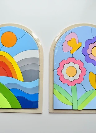 Lot de 2 Puzzles en Bois Montessori - Fleurs et Montagnes - Neufs sous Blister, marque: Montessori, état: Neuf sans étiquette, 15,90 €, 17,40 € Protection acheteurs (Pro) incluse