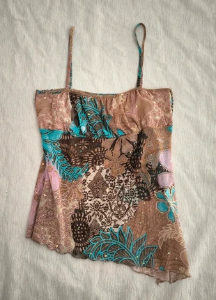 Magnifique top débardeur cami Ibiza y2k transparent fleuri fendu asymétrique 🩵, brand: y2k, condition: Very good, size: S / 36 / 8, €25.00, €26.95 includes Buyer Protection Pro