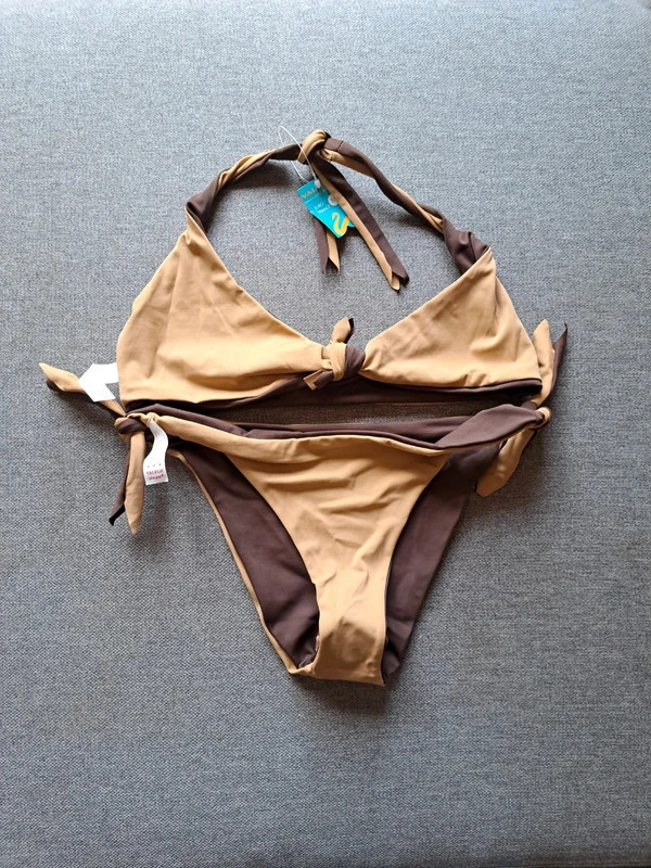 Maillot de bain / bikini réversible marron / beige en M 4