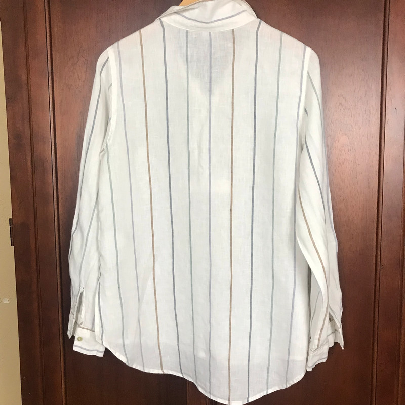 Artisan NY Shirt White Linen Striped Long Sleeve Pullover Top Size M 3