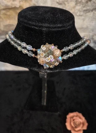 Superbe collier ancien 🩶 double rang de perles de verre facetées teintées, marca: Vintage Chic, estado: Bom, €18.00, €19.60 inclui Proteção do Comprador Pro