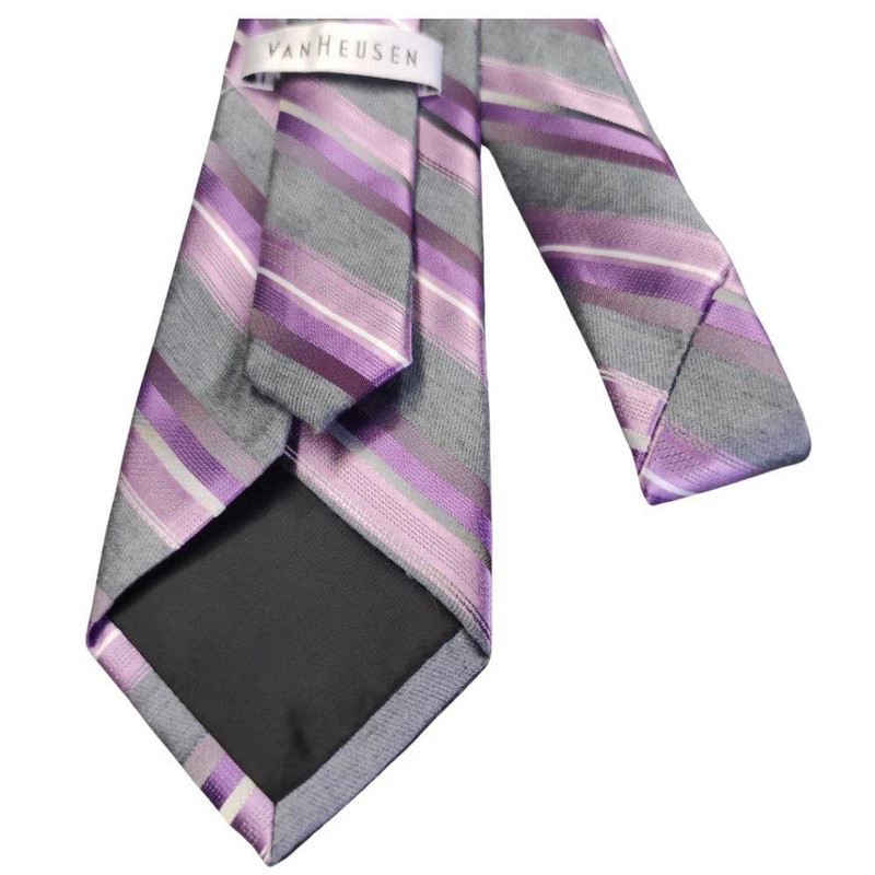 Nwot Van Heusen Purple And Grey Stripe Tie 4