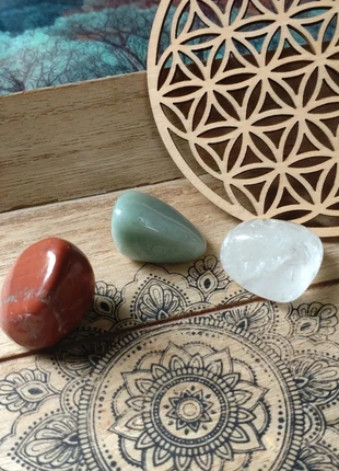 Trio de pierres Équilibre énergétique, lithothérapie, et leur fleur de vie en bois, marca: lithotherapie, estado: Novo sem etiquetas, €12.00, €13.30 inclui Proteção do Comprador Pro