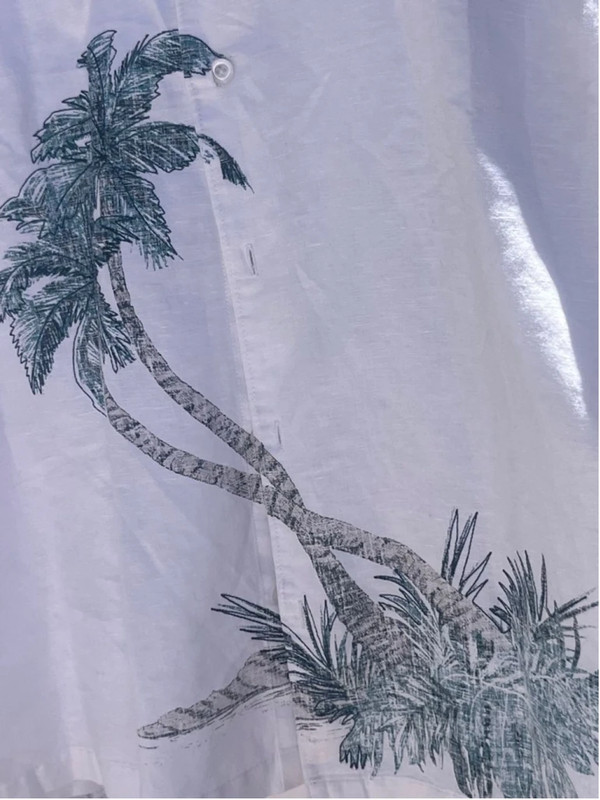 Men's White Linen Shirt with Palm Tree Print-XXL 3