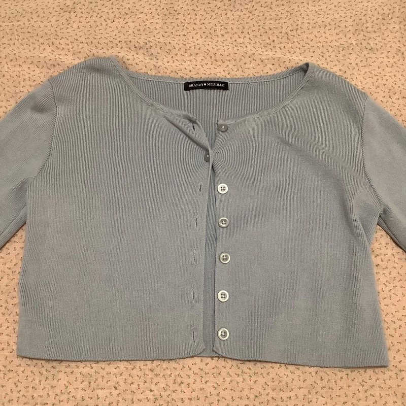 Brandy Melville Pastel Blue Cotton Coquette Preppy Cropped Cardigan One Size 5