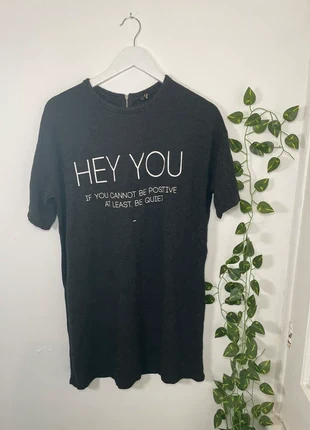 Stradivarius Charcoal “Hey You” Slogan T-Shirt Dress, brand: Stradivarius, condition: Good, size: M / UK 12-14, £4.00, £4.90 includes Buyer Protection