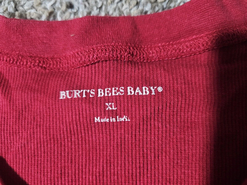 Burt'S Bees Baby Thermal Men Xl Red Henley Ls Organic Cotton 4