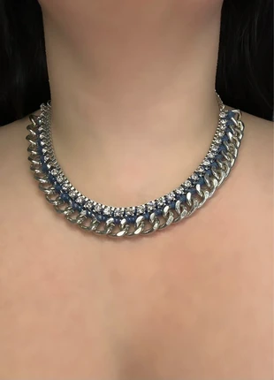 Collier argenté à maillons et strass, marque: Vintage Dressing, état: Bon état, 2,99 €, 3,84 € Protection acheteurs incluse